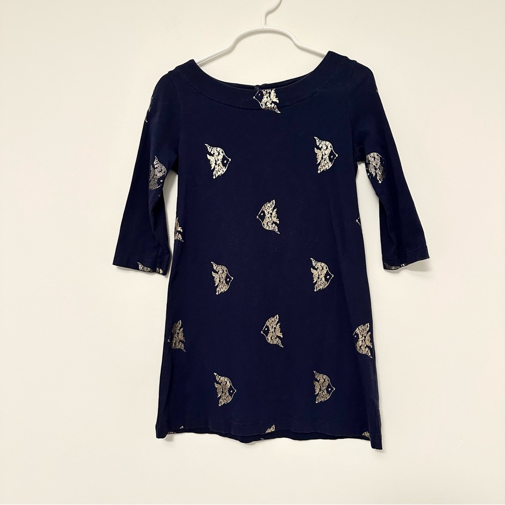 Lilly Pulitzer Navy and Gold Fish Print A-Line Tunic Dress Little Girls size 4/5